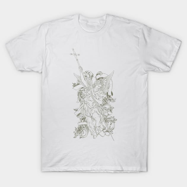 Archangel and engraved flowers T-Shirt by peace and love